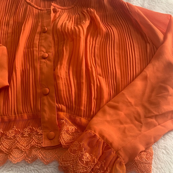 Orange Chiffon Lace Button Up Blouse - Picture 2 of 5